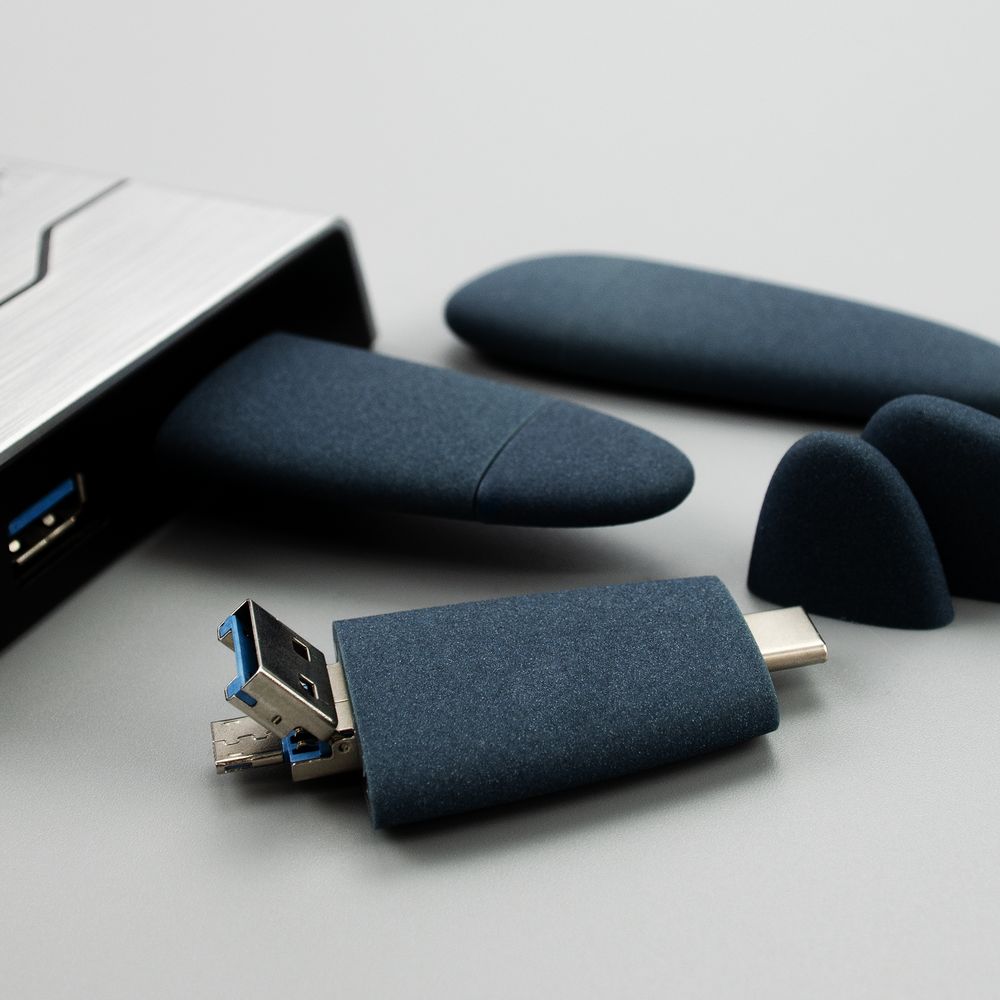 Флешка Pebble Universal, USB 3.0, серо-синяя